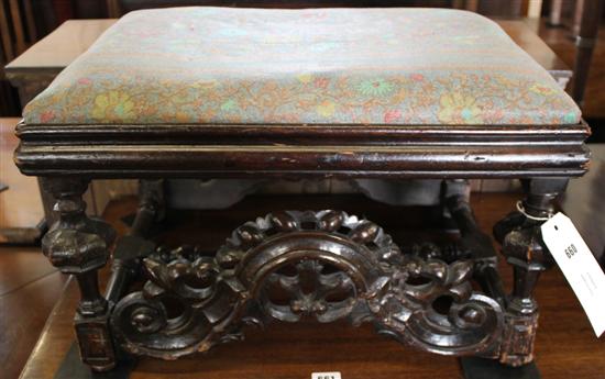 Rectangular oak foot stool, partly made up of 17th century wood